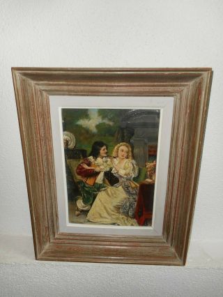 Old Oil Painting,  { Musketeer Romancing With A Pretty Lady,  Is Signed}.