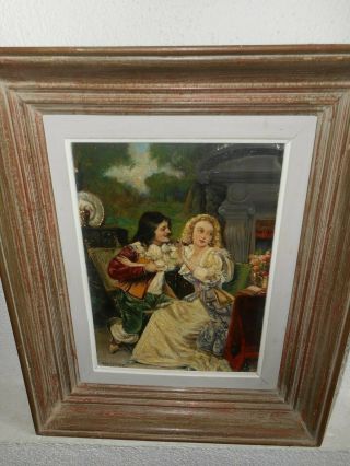 Old oil painting,  { Musketeer romancing with a pretty lady,  is signed}. 2