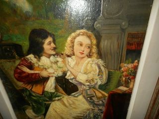 Old oil painting,  { Musketeer romancing with a pretty lady,  is signed}. 5
