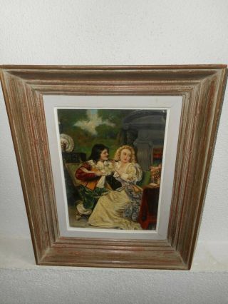 Old oil painting,  { Musketeer romancing with a pretty lady,  is signed}. 7