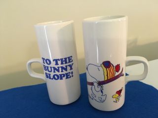 Vintage Snoopy And Woodstock " To The Bunny Slope " Tall Mugs