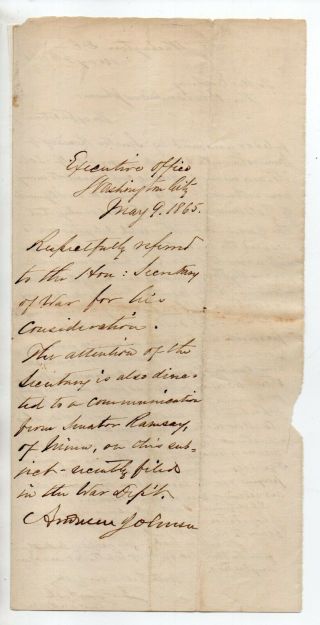 62481.  Letter From Jl Fisk Re: Expedition Signed By President Andrew Johnson