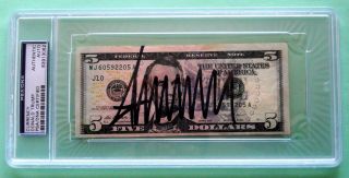 Donald Trump Hand Signed Crisp Five Dollar ($5.  00) Bill Psa/dna Authenticated