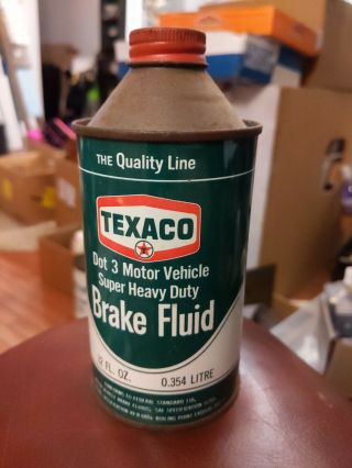 Vintage Texaco Brake Fluid 12 Oz.  Can Full Dot 3 Heavy Duty