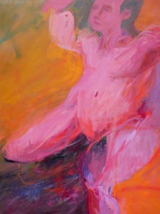 H Baker Abstract Art Flesh Pink Female Nude Willem De Kooning Style Oil Painting
