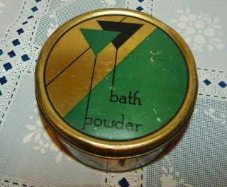 Vintage Art Deco Black Gold Green Talcum Bath Powder Square Tin 1930’s