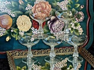 Exquisite Antique French Crystal Set 5 Hollow Stem Champagne Glasses St.  Louis