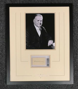 President Herbert Hoover Signed Cut Beckett Bas Auto Framed 18x22 W/ 8x10 Photo
