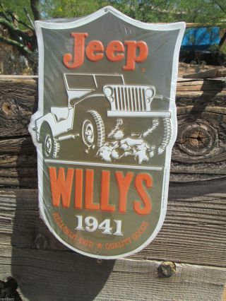 Jeep Willys Army 1941 Reliable 4wd Quality Goods Embossed Metal Sign Man Cave
