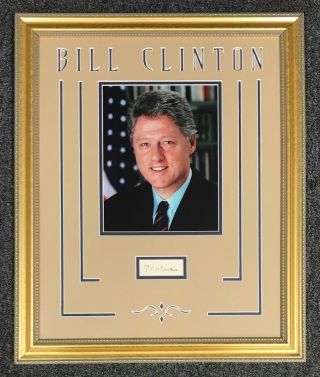 President Bill Clinton Signed Cut Autographed Framed 19x23 W/ 8x10 Photo Jsa Loa