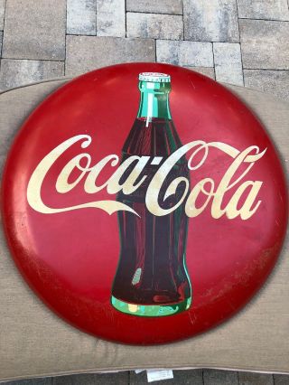 Coca Cola Soda Pop Gas Station 24” Advertising Curved Button Sign A - M 3 - 54