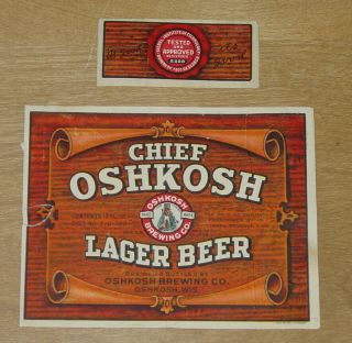 1 Beer Label From Wisconsin,  Chief Oshkosh Lager Brown,  12 Oz. ,  U - Permit,  Irtp