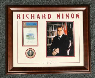 President Richard Nixon Signed Cut Beckett Bas Auto Framed 20x24 W/ 8x10 Photo