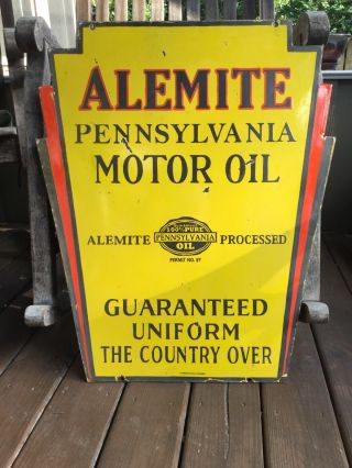 1930s Alemite Motor Oil DOUBLE Sided Porcelain Sign 2