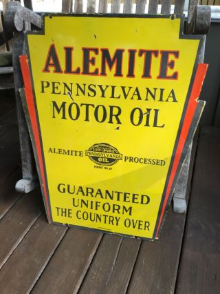 1930s Alemite Motor Oil DOUBLE Sided Porcelain Sign 5