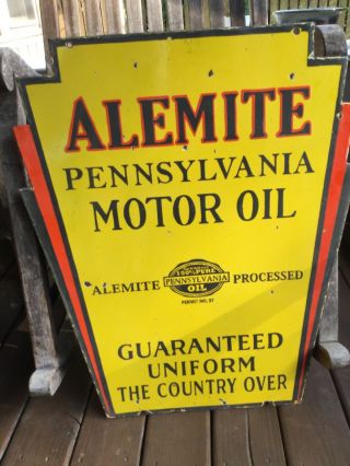 1930s Alemite Motor Oil DOUBLE Sided Porcelain Sign 6