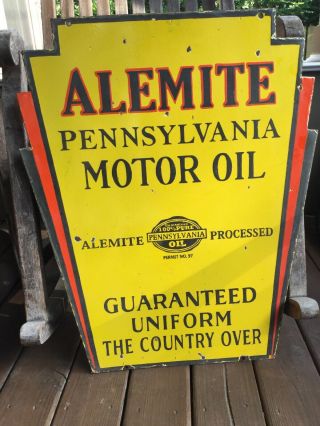 1930s Alemite Motor Oil DOUBLE Sided Porcelain Sign 7