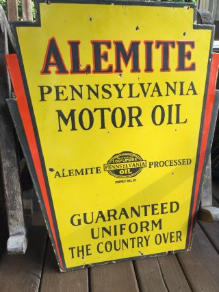 1930s Alemite Motor Oil DOUBLE Sided Porcelain Sign 8