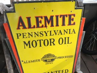 1930s Alemite Motor Oil DOUBLE Sided Porcelain Sign 9