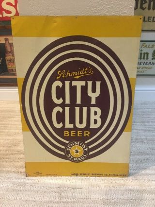 1940’s /50’s ? Schmidt’s City Club Tin Beer Sign / Minnesota Beer