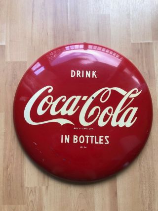 Vintage Coke Button 16” Tin Sign Button Advertising Drink Coca Cola In Bottles