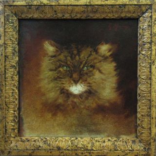Antique French Oil Painting Portrait Of A Cat Life Study Signed Etienne Mouchoux