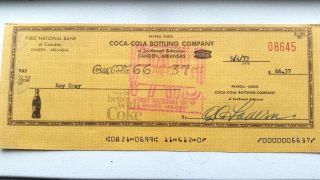 Vintage,  5/4/73 Coca - Cola Bottling Co.  Check,  Of S.  W.  Camden,  Arkansas