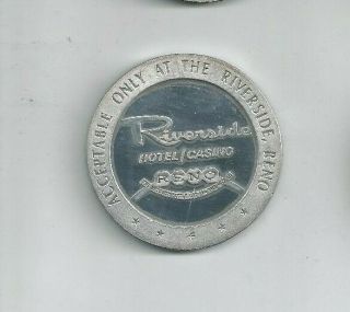 $5 1967 Sterling Silver Riverside Reno Gaming Token S & H