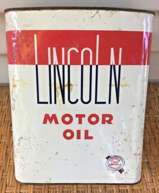 Rare Vintage Lincoln,  2 Gallon Motor Oil Can Top Removed