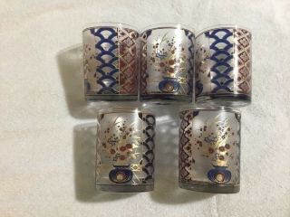 5 Culver Rocks Glasses Asian Floral Beverge Dof Barware 22k Gold Detail Set 6