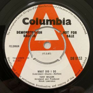 Tony Wilson What Did I Do Funk Soul Demo 7 " Vinyl Columbia Db 8153 1967 Northern