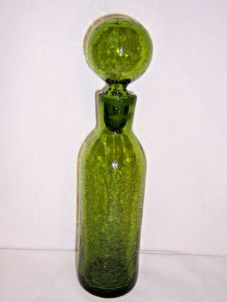 Vtg Blenko Wayne Husted Crackle Art Glass Ball Top Decanter Mcm Barware Bottle