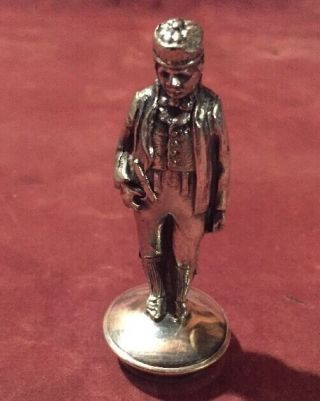 Antique Silverplate Figural Man With Hat Bottle Stopper