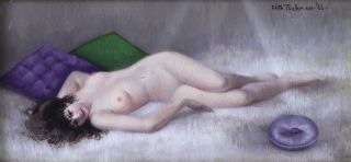Edith Tuchman (american 20th Century) Pastel On Board Nude Female Reclining