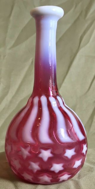 Hobbs Brockunier Cranberry Opalescent Stars & Stripes Barber Bottle