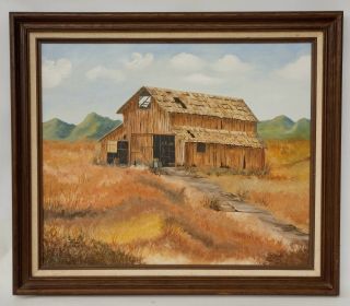 Vintage Oil On Canvas Old Barn Praire Scene Painting Signed " S Faber "