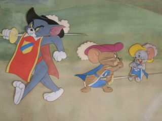 ORIG Tom & Jerry Hanna Barbera Hand Painted Cel Cell FROM 1952 TWO MOUSEKETEERS 2