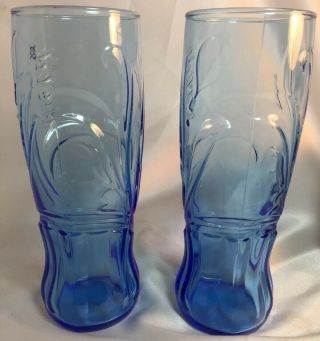 Coca - Cola Blue Butterfly 2010 McDonalds Glasses - HTF In Blue - pair 2