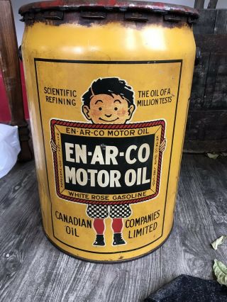 Enarco Oil Can 5 Gallon Pail Grease Gas Sign White Rose