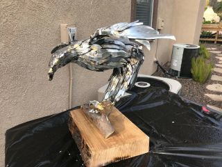 Handmade Steel Eagle Sculpture On Brazillian Pine Base
