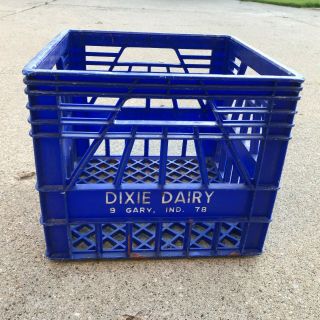 Vintage Milk Crate Dixie Dairy Blue Plastic Storage Carrier Gary Indiana 78