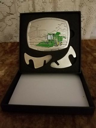 John Deere Harvester 2 Sided Commemorative Plaque With Stand