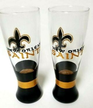 Orleans Saints Pilsner Hand Painted Tall Glasses Set Of 2 Black Gold Usa