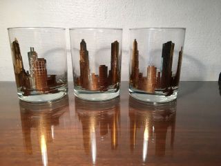 3/ Vgc Vintage Marshall Fields Chicago Skyline Glasses