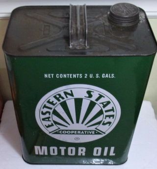 Vintage 1950s Eastern States Cooperative 2 Gallons Motor Oil Can
