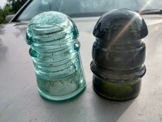 UNMARKED DEEP OLIVE GREEN GLASS INSULATOR 3
