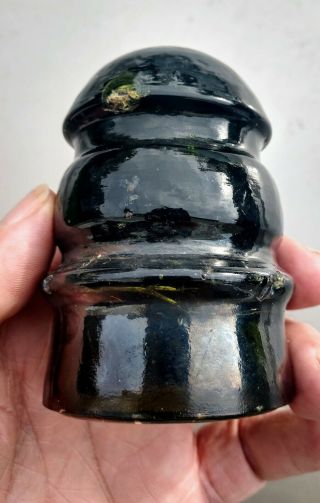 UNMARKED DEEP OLIVE GREEN GLASS INSULATOR 7