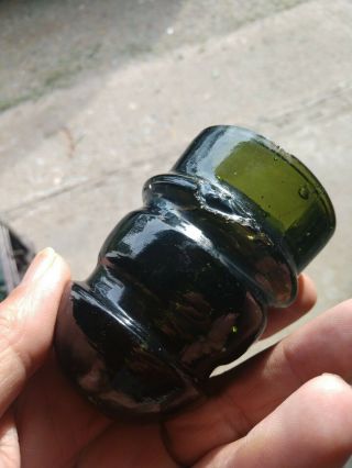 UNMARKED DEEP OLIVE GREEN GLASS INSULATOR 9