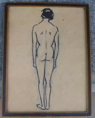 Fine Art Deco Female Nude.  Ink On Paper.  1920s.