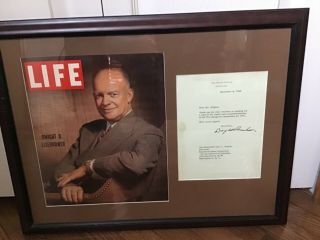 Dwight D.  Eisenhower Framed Life Photo And Signed Letter